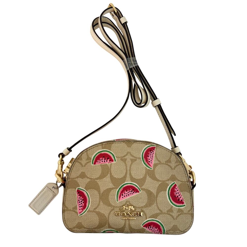 Coach Mini Serena Watermelon Crossbody Bag Signature Coated Canvas Tan 2627